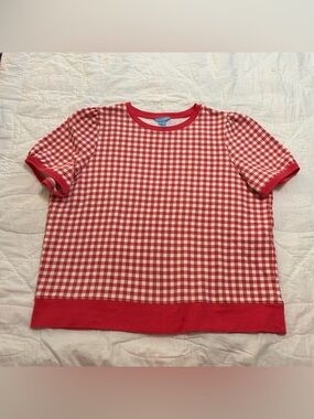 Draper James Natalie Sweatshirt Womens Plus 1X Pink gingham short puff sleeve